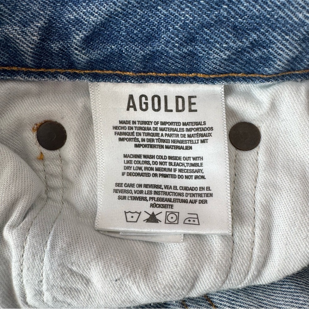AGOLDE Lana Straight Leg Ankle Raw Hem Blue Jean Distressed Edges Size 25 - Picture 10 of 12